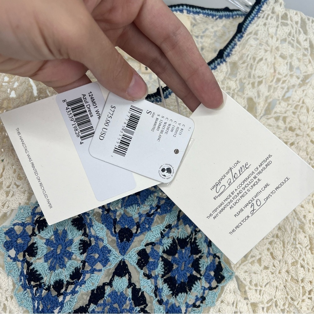 Carolina K Azul Sheer Crochet Cottagecore Bohemian Quarter Sleeve Maxi Dress S - Picture 13 of 16